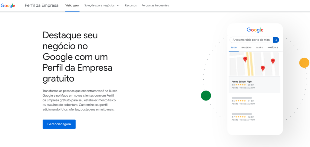 imagem da página de cadastro e login do Google Meu Negócio / Perfil de Empresa