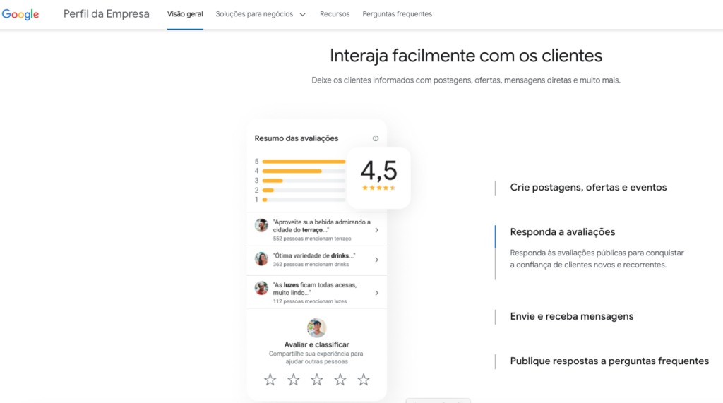 imagem da tela review google meu negócio perfil de empresas