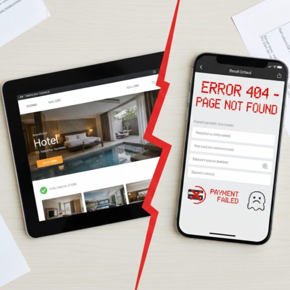 imagem de um site de um hotel com erro de navegaçã na versão para celular