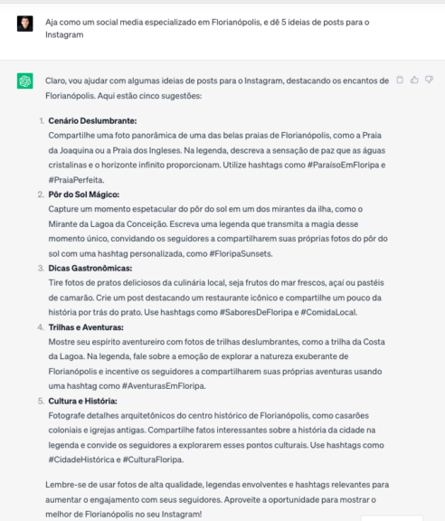 Exemplo de criação de conteúdo para hotelaria com o chatgpt