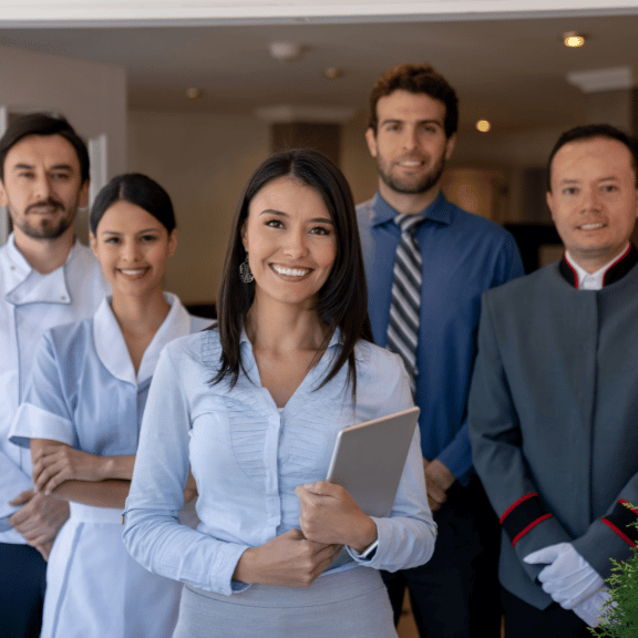 Imagem de equipe de diferentes setores de um hotel