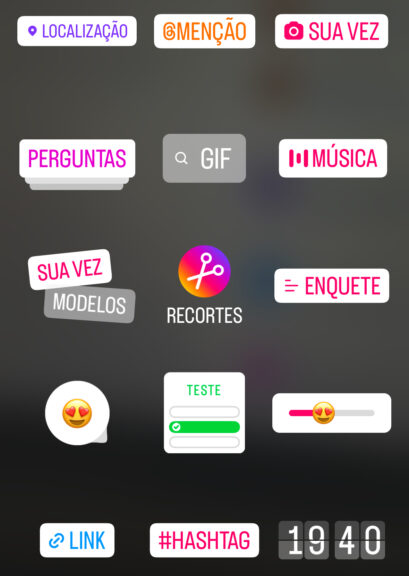 imagem da tela de opções de gifs e figuras dos stories