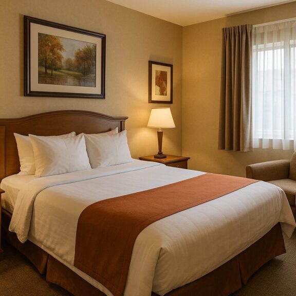imagem de uma quarto de hotel arrumado e bem apresentado