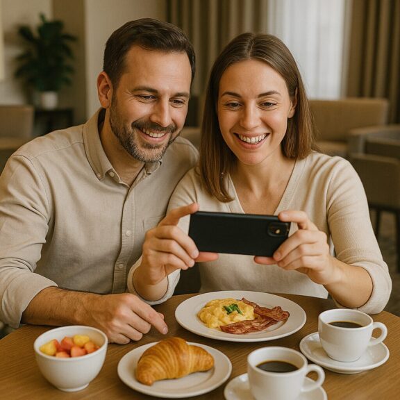 imagem de um casal de influenciadores fazendo campanha de marketing para hotel