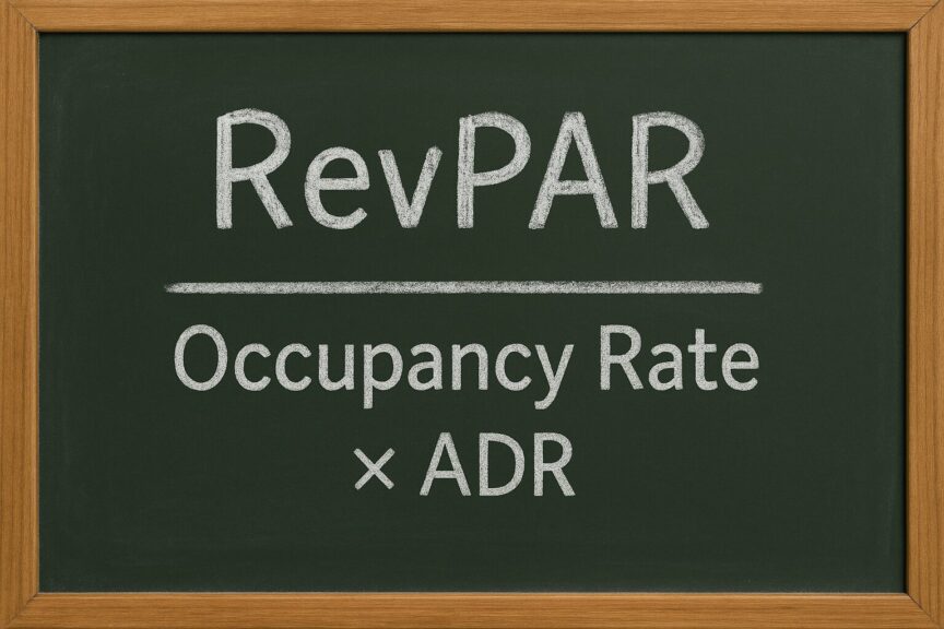 imagem da fórmula de como calcular o RevPAR de um hotel ou pousada