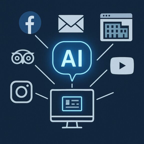 imagem de ferramenta de inteligência artificial ajudando na criação de conteúdo para hotelaria