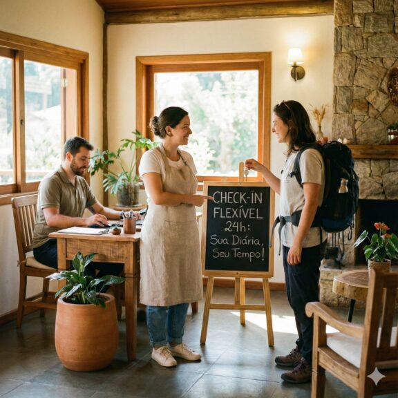 imagem de um hóspede em uma pousada fazendo check-out de diária de 24 horas