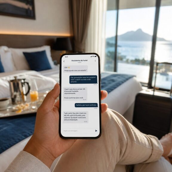 Imagem de hotel usando IA na comunicação com o hóspede