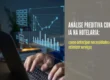Análise preditiva com IA na hotelaria exibida em tela digital com gráficos de dados e indicadores de desempenho.