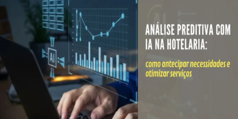 análise preditiva com IA na hotelaria (1) Análise preditiva com IA na hotelaria exibida em tela digital com gráficos de dados e indicadores de desempenho.